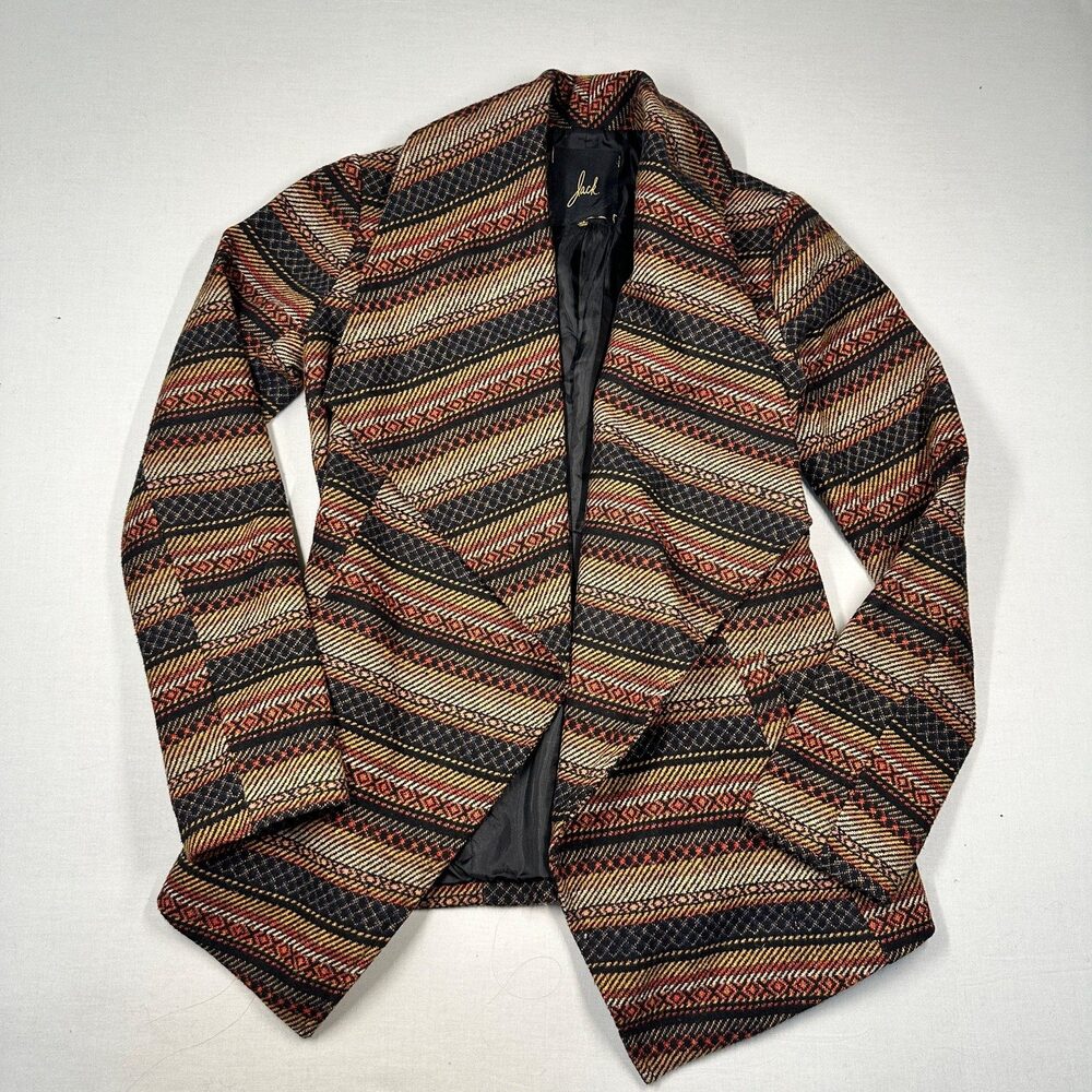 Boho Jack by BB Dakota Aztec Print Draped Open Front Blazer XS